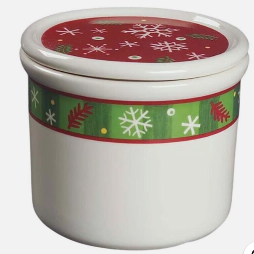 Longaberger Bluster the Snowman Christmas Crock w/Lid Pottery Pint Snowflake EUC
